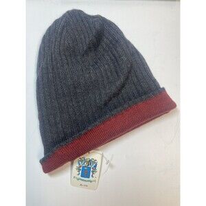 Portolano 100% Merano Wool Reversable Beanie Hat In Charcoal Burgundy New